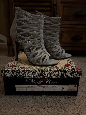 Wild Rose Stone Grey Strappy Cage Heels
